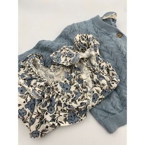 Baby Girls Jessica Simpson Blue Floral Romper w/ Matching Cardigan Set 24M EUC